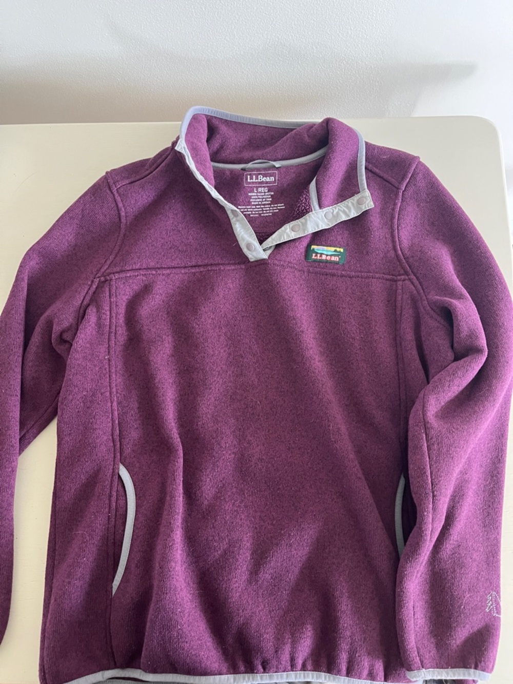 L.L. Bean Plum Fleece Snap-Placket Pullover with Light Gray Trim
